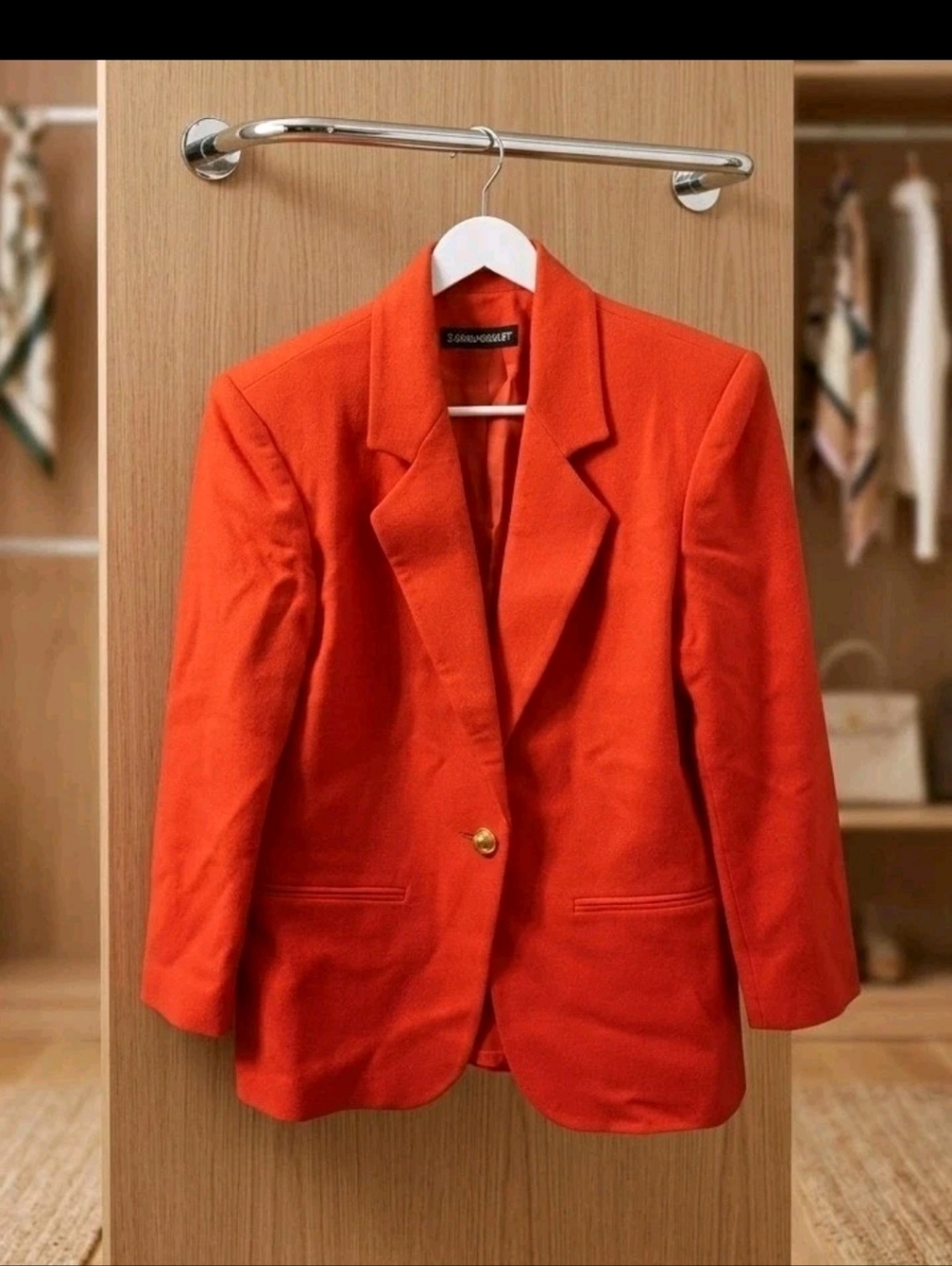 VTG Savannah 100% Pure Wool Blazer Orange Coral  Power Suit Jacket Sz 4 Flaw